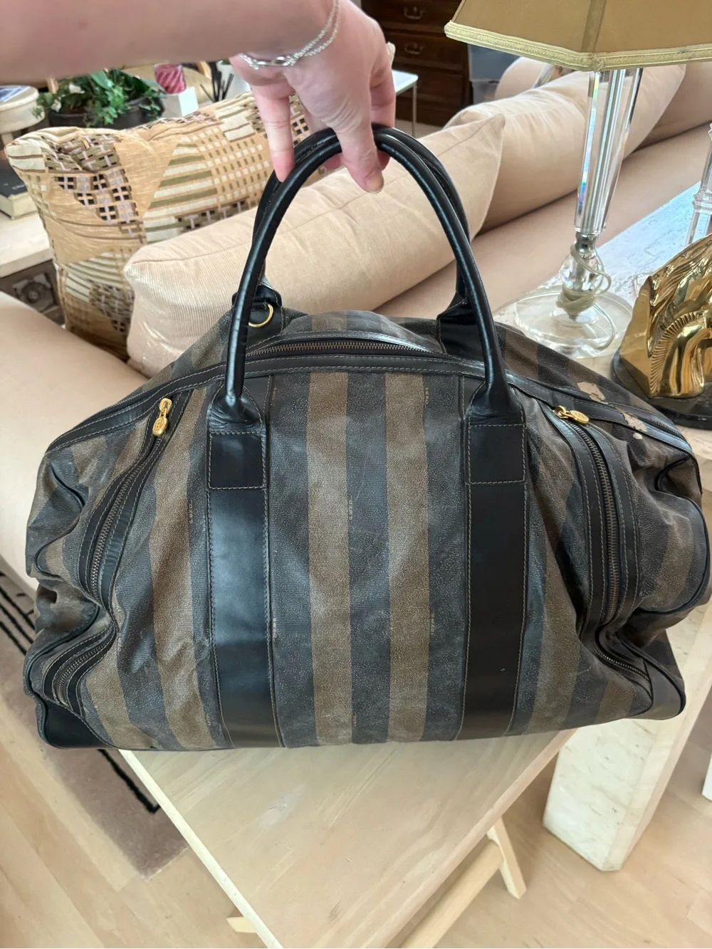 Fendi Brown & Black Striped Duffel Bag